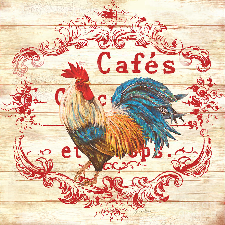Cafe Rooster on White Painting by Jean Plout