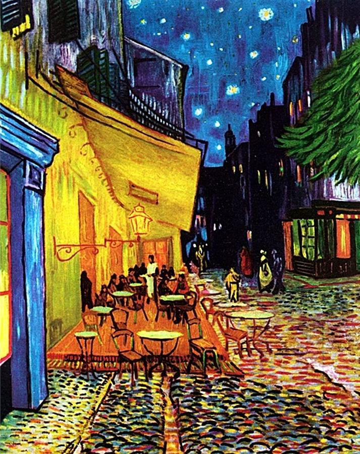 Cafe Terrace Place Du Forum At Night  Painting by Pam Neilands