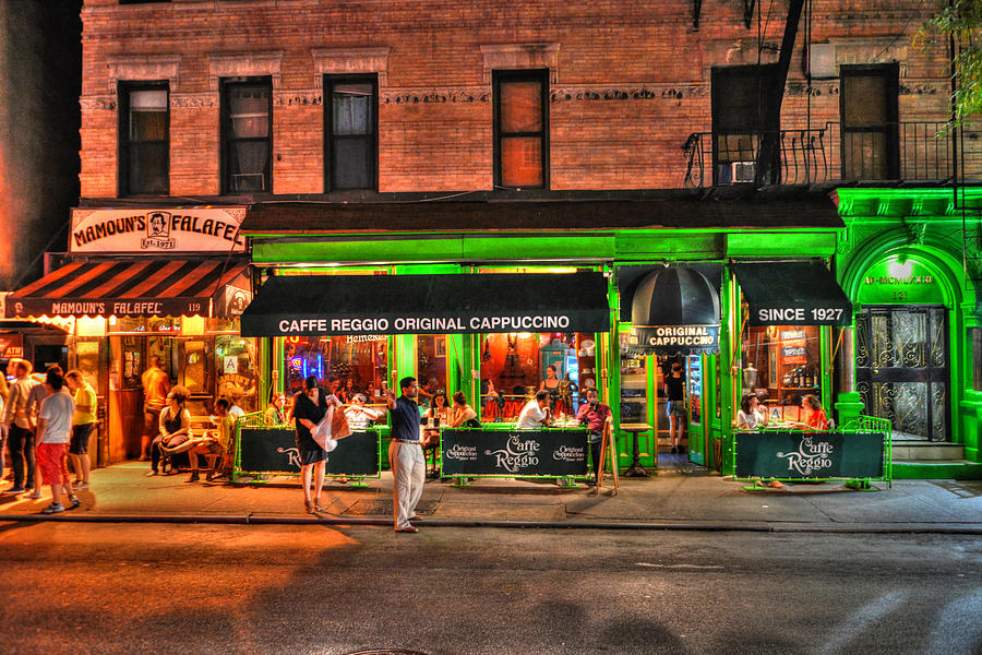 The Village Photograph - Caffe Reggio and Mamouns Falafel in Greenwich Village by Randy Aveille