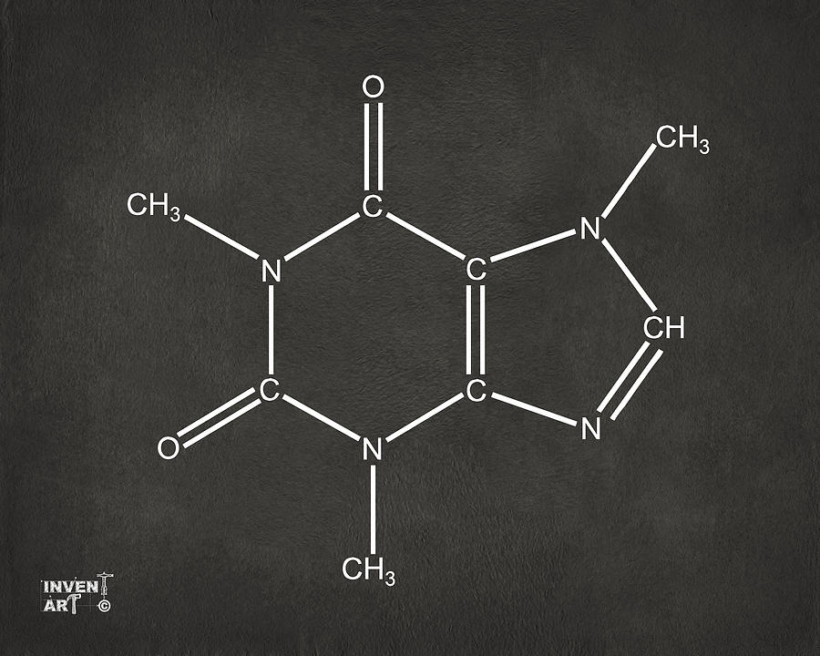 Coffee Digital Art - Caffeine Molecular Structure Gray by Nikki Marie Smith