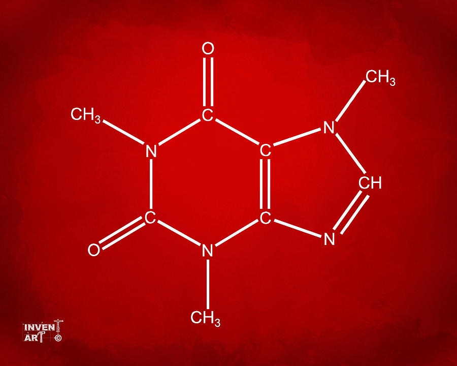 Coffee Digital Art - Caffeine Molecular Structure Red by Nikki Marie Smith