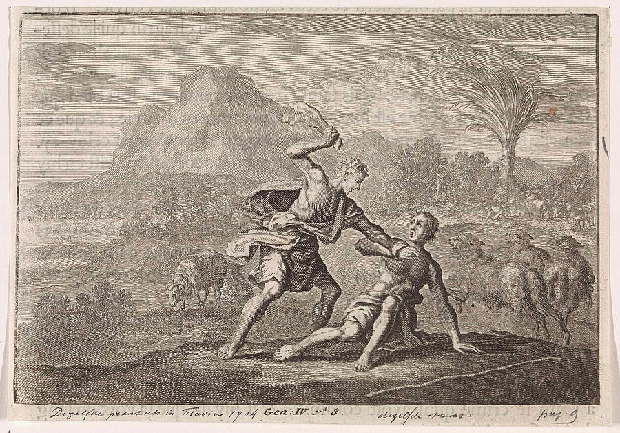 Cain Kills Abel, Jan Luyken, Pieter Mortier Drawing by Jan Luyken And