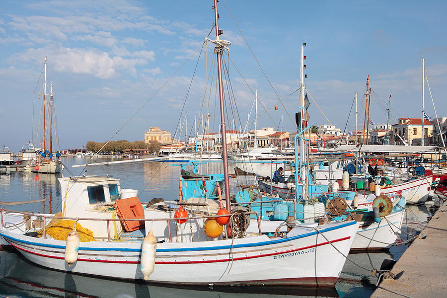 Caiques at Aegina Town Photograph by Paul Cowan