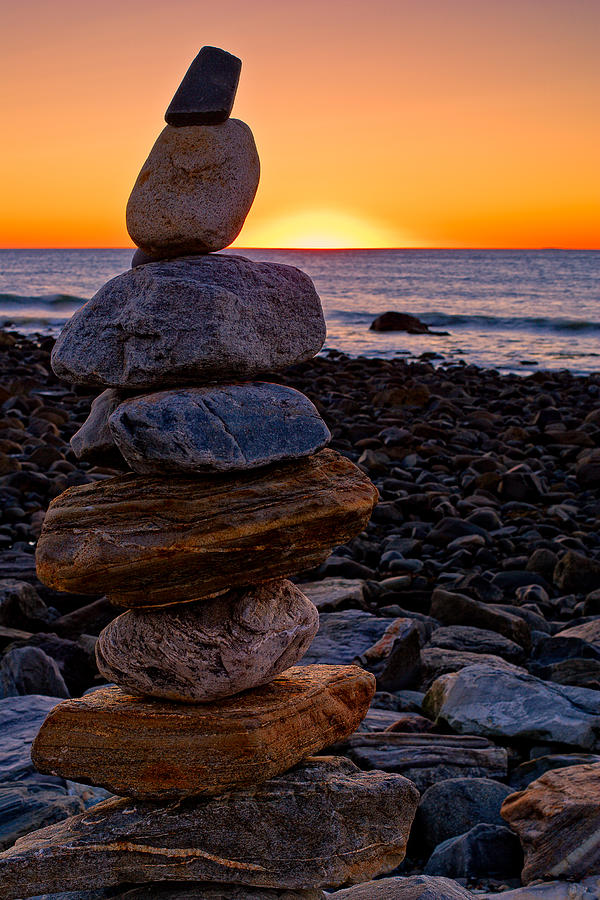 Cairn At Sunrise Rye Harbor NH Photograph by Jeff Sinon