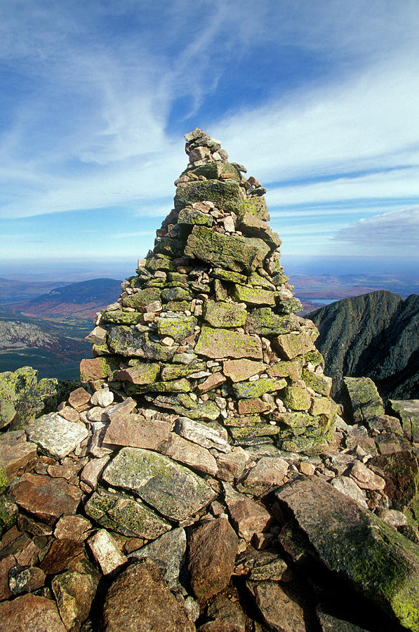 Nature Photograph - Cairn Marker On Top Of Mountain by Peter Dennen