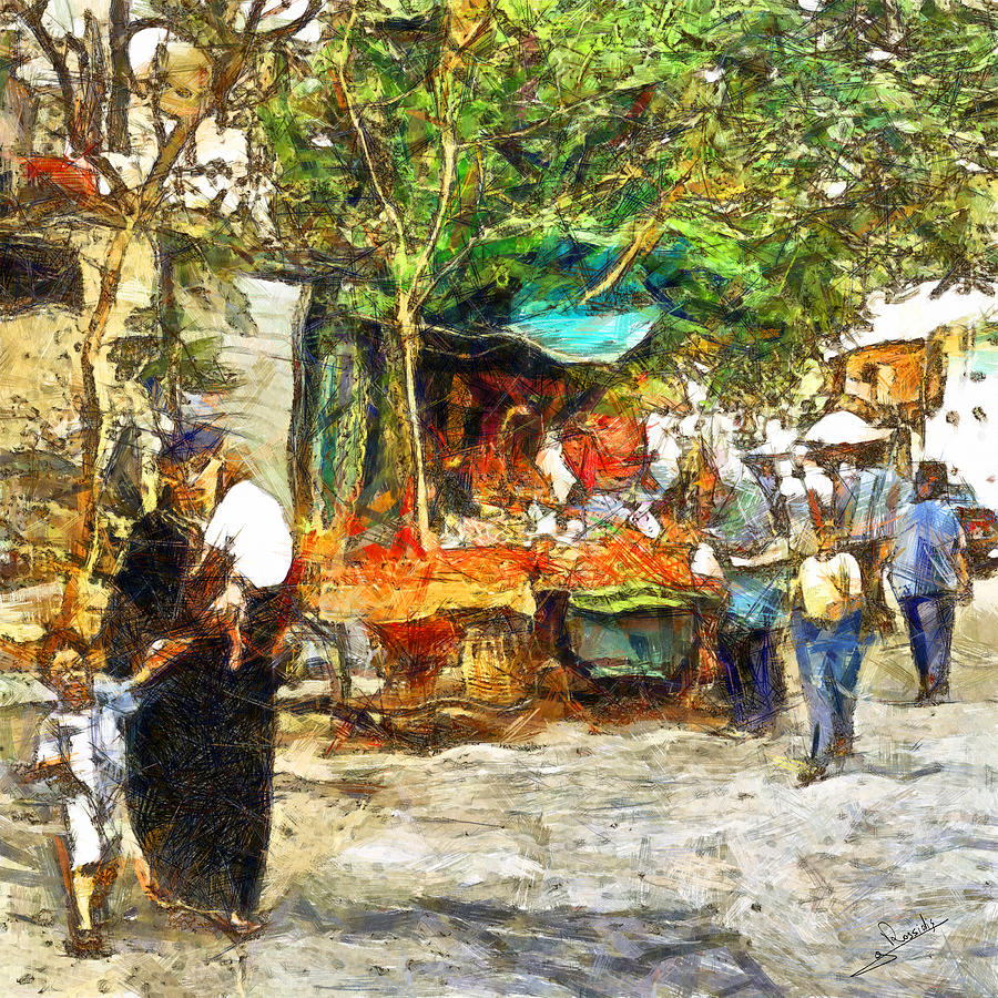 Cairo market Painting by George Rossidis