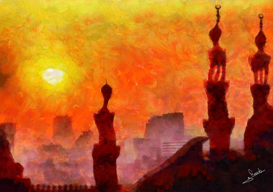 Cairo mosques Painting by George Rossidis