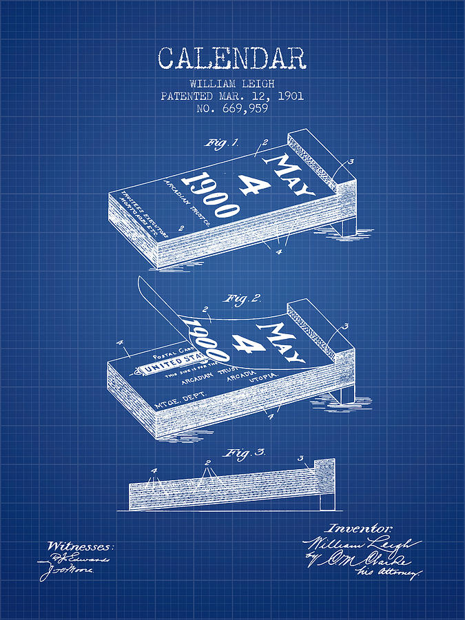 Vintage Digital Art - Calendar Patent from 1901 - Blueprint by Aged Pixel