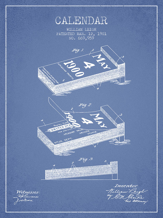 Vintage Digital Art - Calendar Patent from 1901 - Light Blue by Aged Pixel