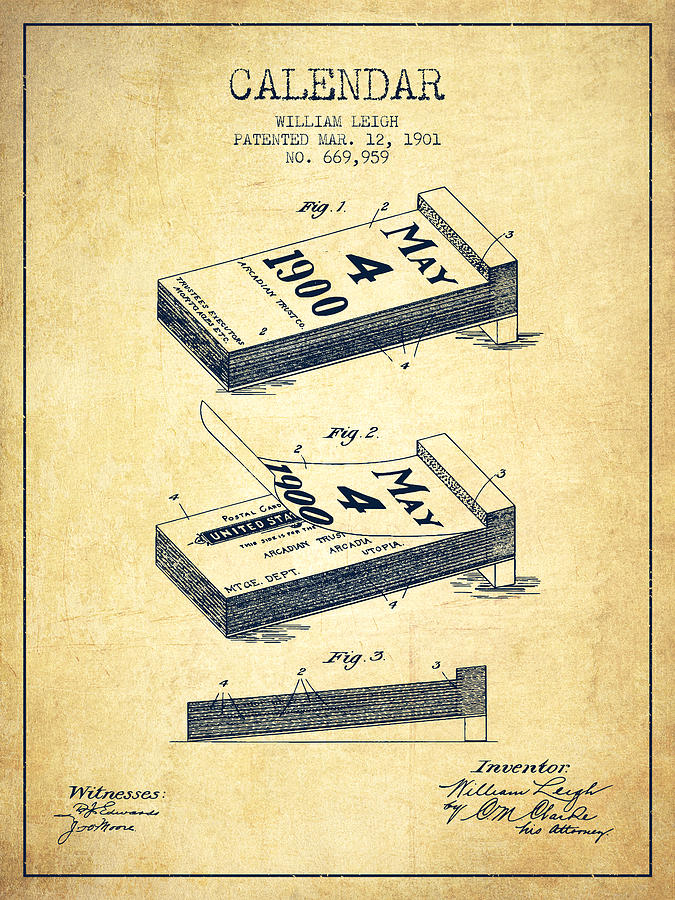 Vintage Digital Art - Calendar Patent from 1901 - Vintage by Aged Pixel
