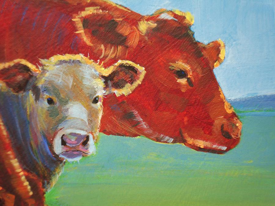 Animal Painting - Calf and Cow Painting by Mike Jory