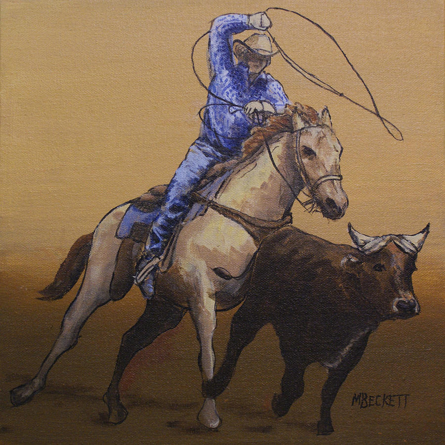 Rope Painting - Calf Ropin Cowboy by Michael Beckett