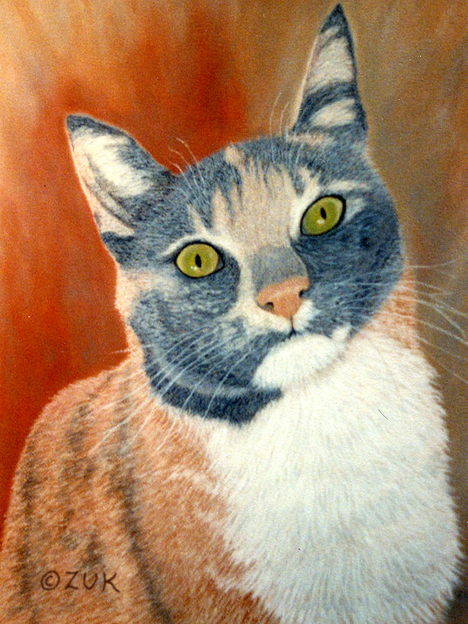 Calico Cat Painting by Karen Zuk Rosenblatt