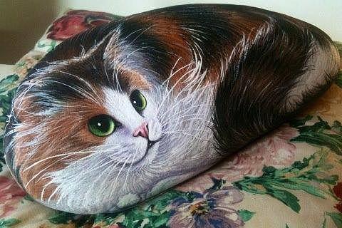 Animal Painting - Calico Cat Rock Pet by L Risor