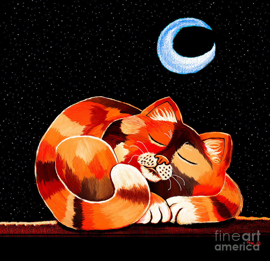 Calico In The Moonlight Painting