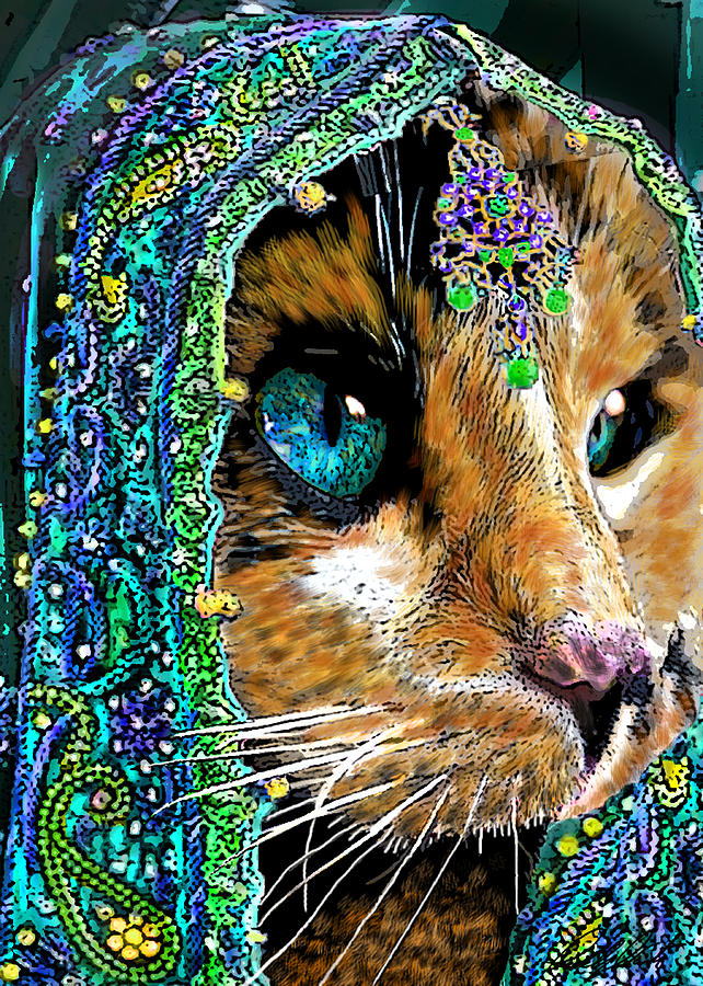 Calico Indian Bride Cats In Hats Painting