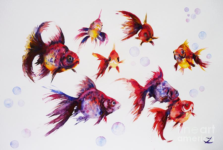 Calico Ryukin Goldfish Painting by Zaira Dzhaubaeva