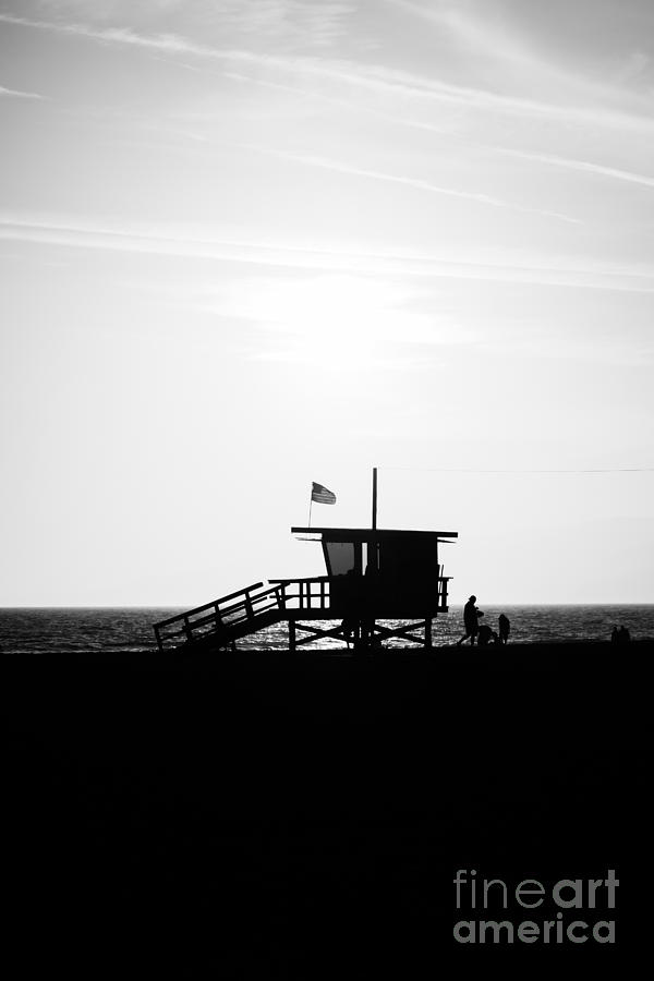 Los Angeles Photograph - California Lifeguard Stand in Black and White by Paul Velgos