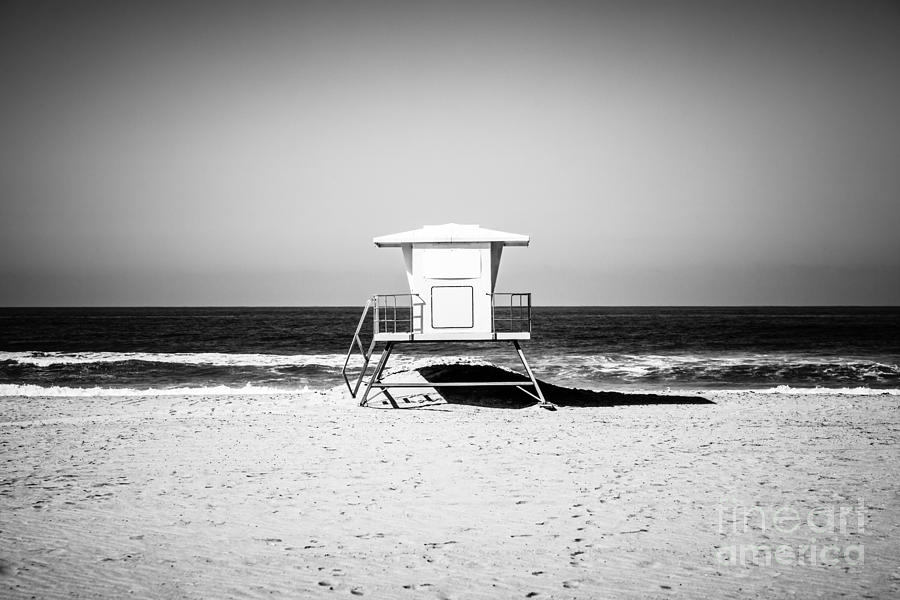 California Lifeguard Tower Black and White Picture Photograph by Paul Velgos