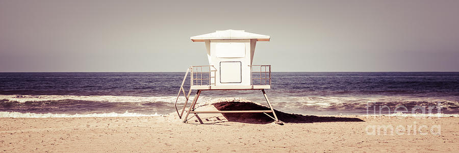 California Lifeguard Tower Retro Panoramic Picture Photograph by Paul Velgos