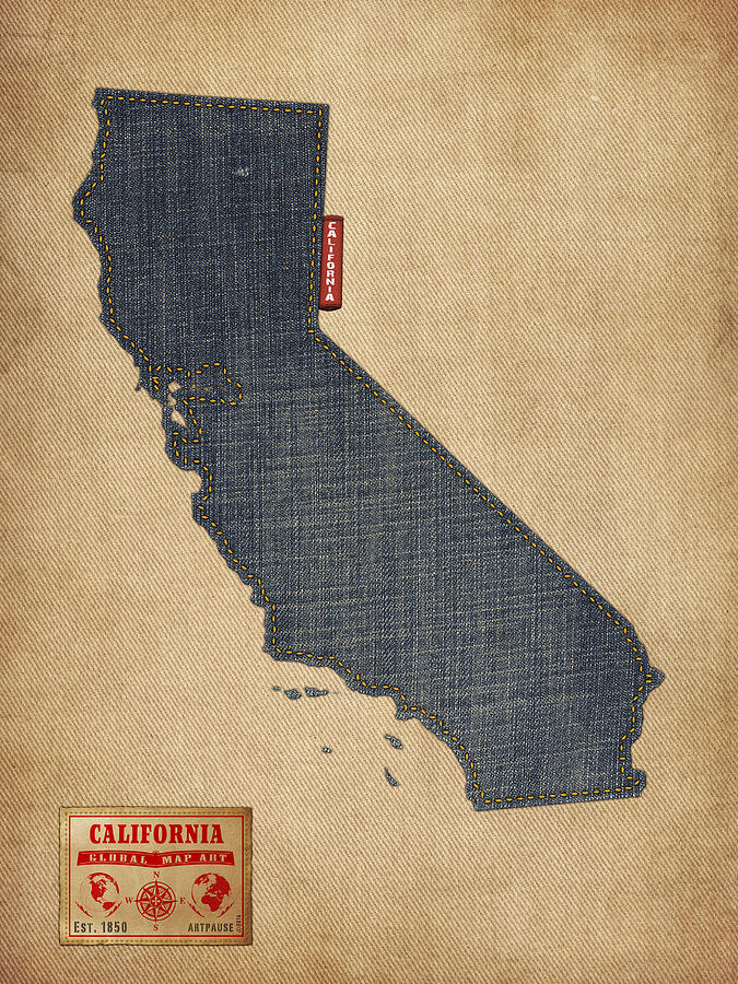 California Map Denim Jeans Style Digital Art by Michael Tompsett