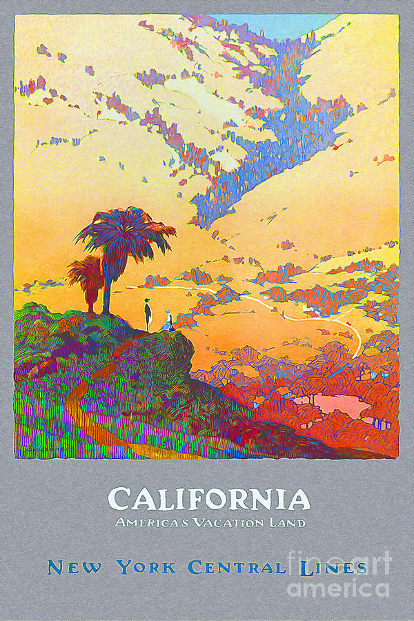 Map Drawing - California Vintage Travel Poster by Jon Neidert
