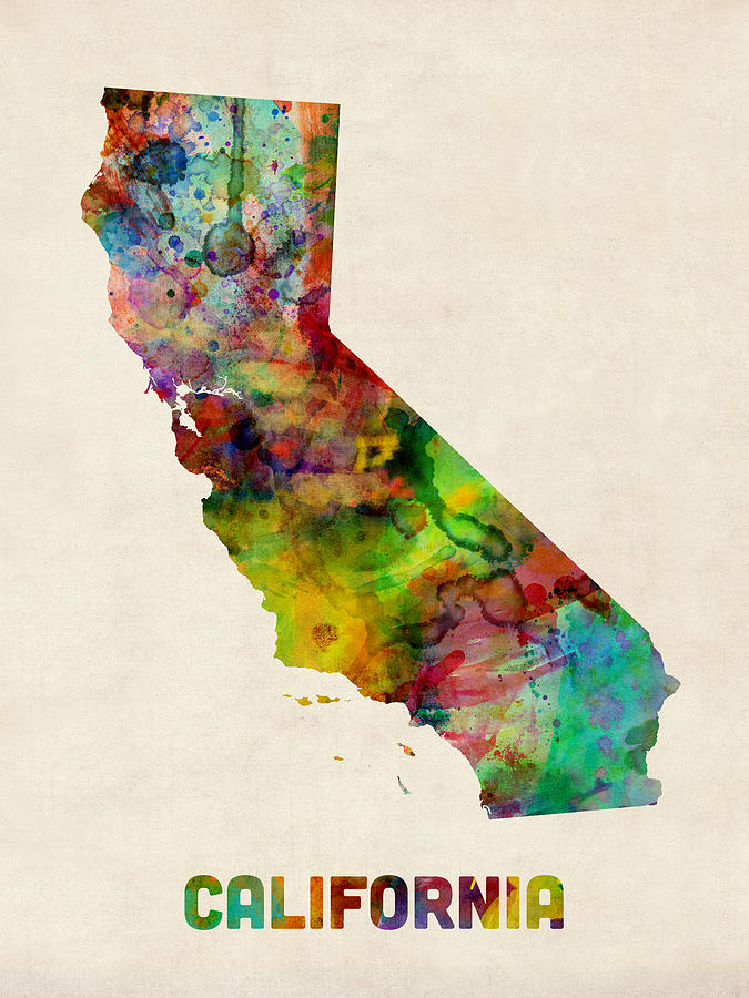 California Watercolor Map Digital Art by Michael Tompsett