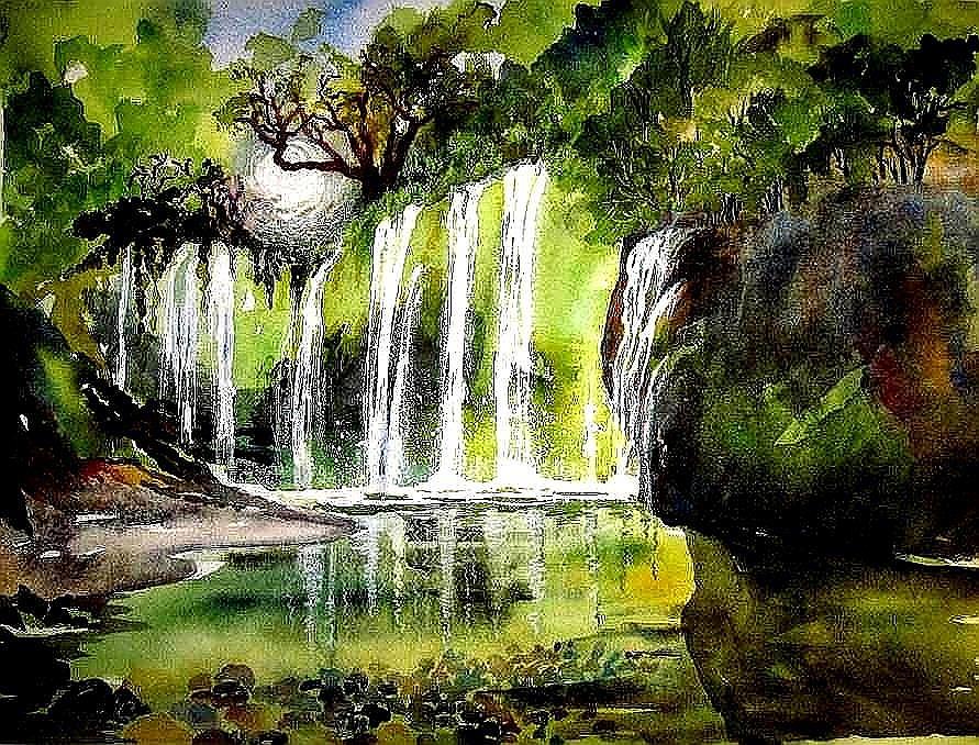 California Waterfall Painting by Esther Woods