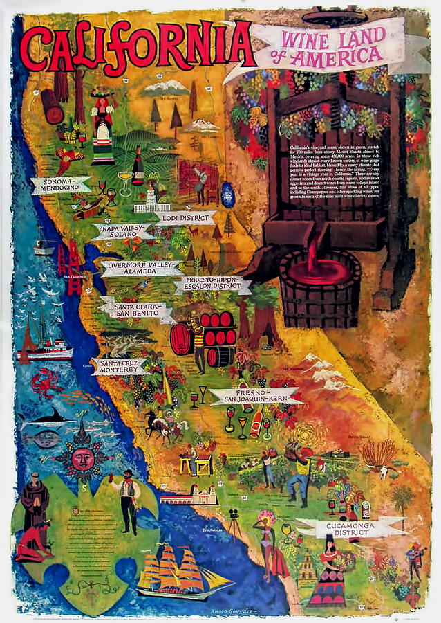 Wine Digital Art - California Wine Map by Georgia Clare