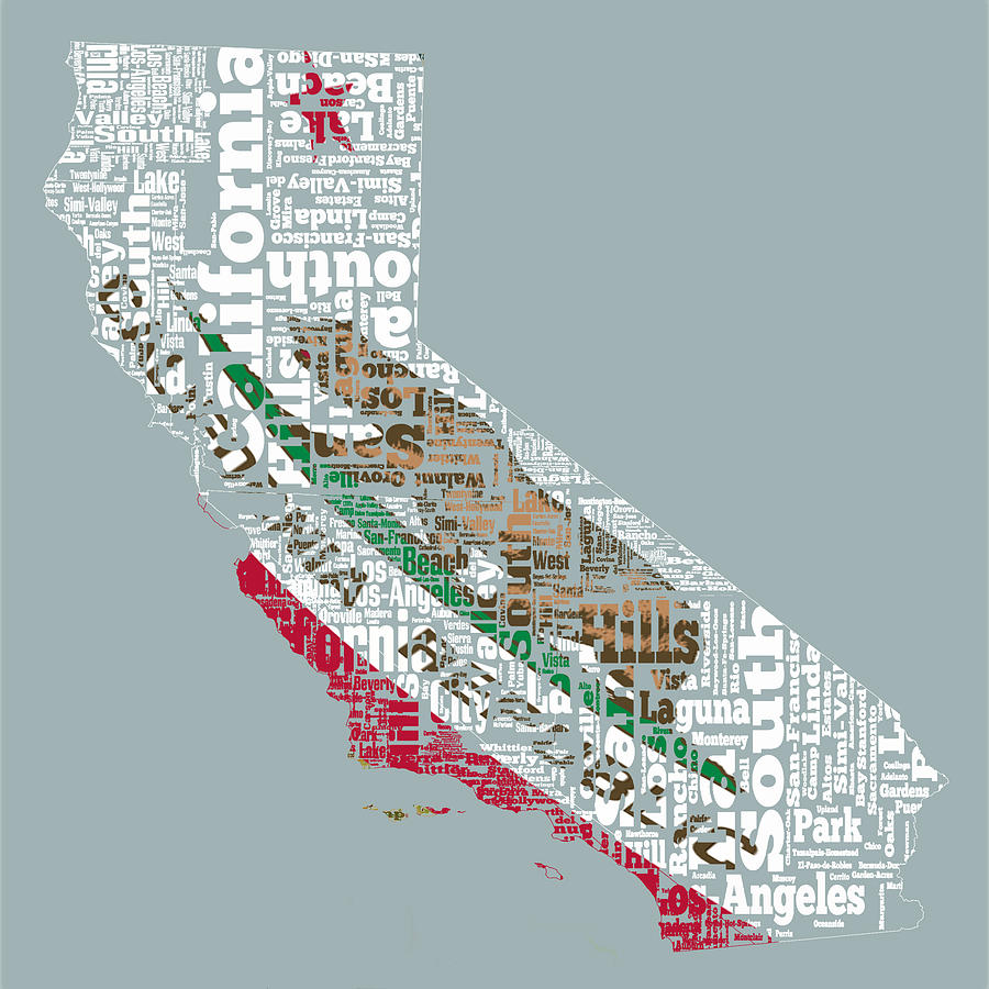 California Word Cloud Digital Art by Brian Reaves