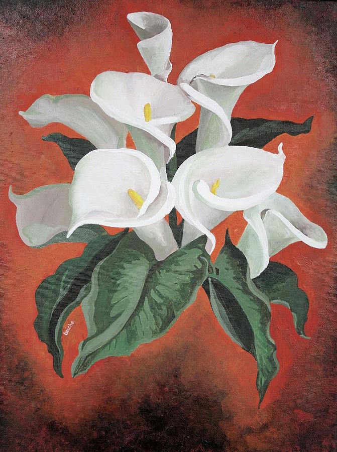 Calla Lilies On A Red Background Painting by Taiche Acrylic Art