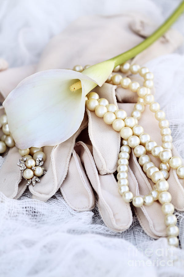 Lily Photograph - Calla Lily with Pearls by Stephanie Frey