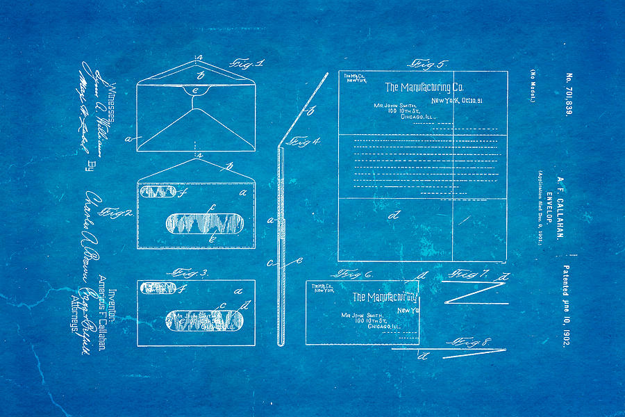 Tool Photograph - Callahan Window Envelope Patent Art 1902 Blueprint by Ian Monk