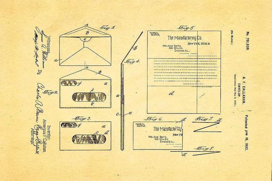 Tool Photograph - Callahan Window Envelope Patent Art 1902 by Ian Monk