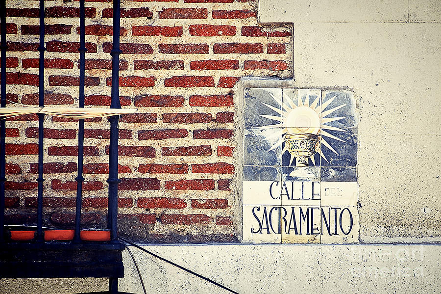 Architecture Photograph - Calle Sacramento Madrid street sign by Ivy Ho