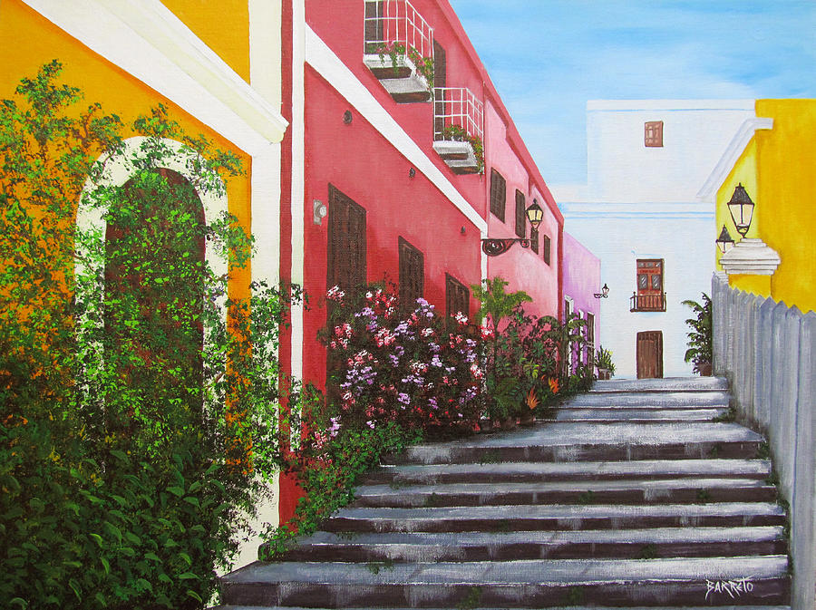 Puerto Rico Painting - Callejon En El Viejo San Juan by Gloria E Barreto-Rodriguez