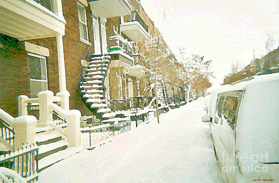 Winter Painting - Calm After The Storm Winter Whites Snow Scene Verdun Montreal Quebec Paintings Cspandau Art by Carole Spandau