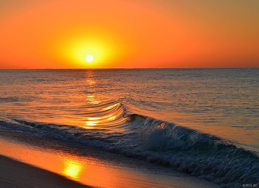 Calm and Clear Sunrise on Navarre Beach with Small Perfect Wave Photograph by Jeff at JSJ Photography