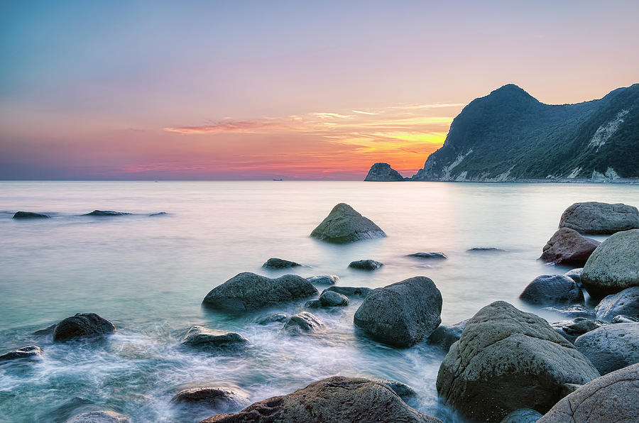 Calm Sunset At Ihama Rocky Beach Photograph by Tommy Tsutsui