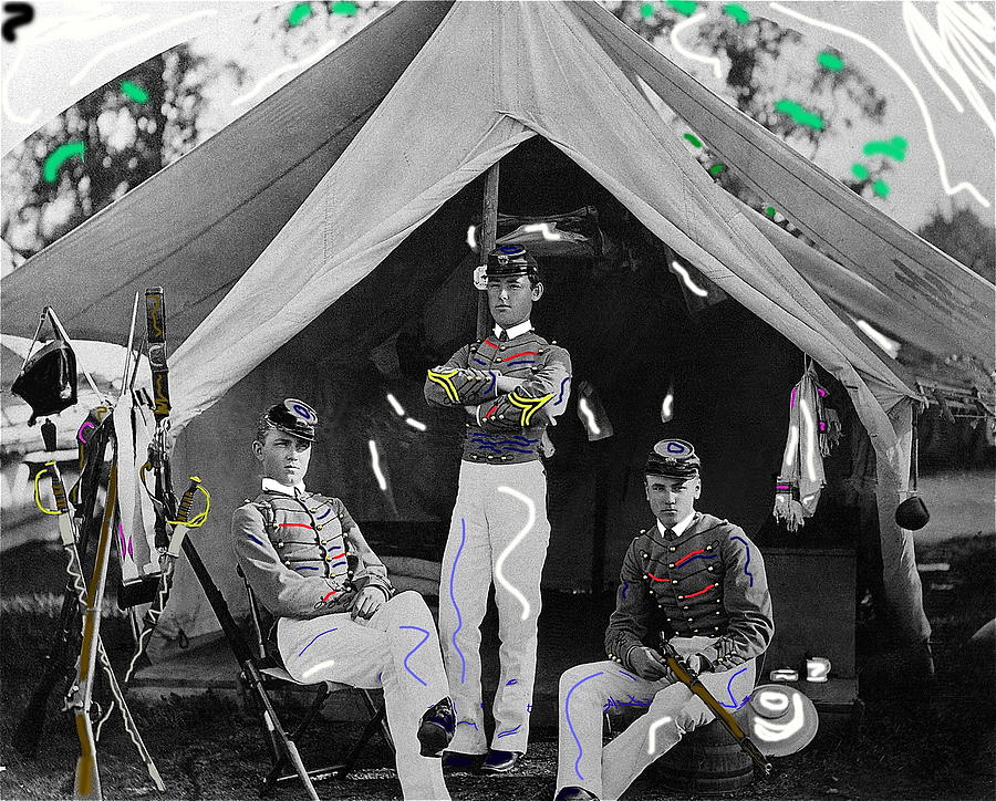 Calvary troopers on bivouac tent date unknown image restored color added 2008  Photograph by David Lee Guss