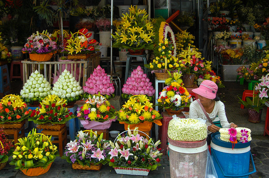 Cambodia Flower Seller Photograph by Mark Llewellyn