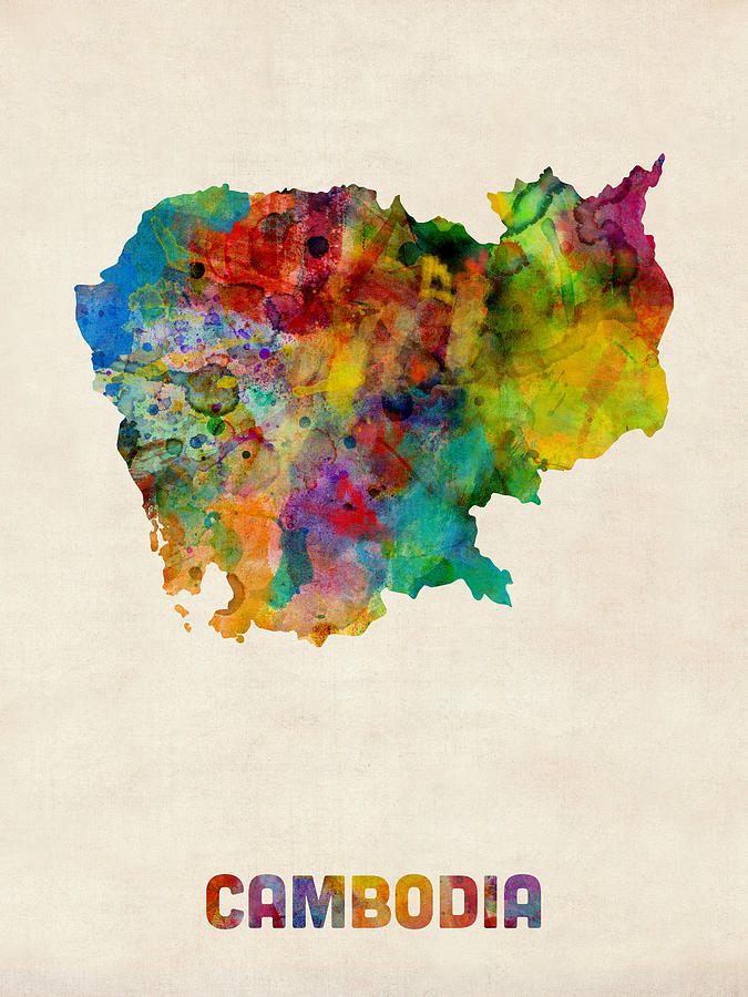 Germany Map Digital Art - Cambodia Watercolor Map by Michael Tompsett