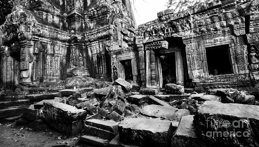 Black And White Photograph - Cambodian Ruin at Ta Prohm by Julian Cook