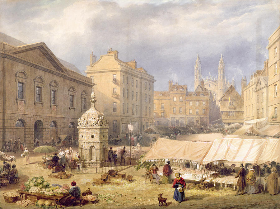 Cabbage Painting - Cambridge Market Place, 1841 by Frederick Mackenzie