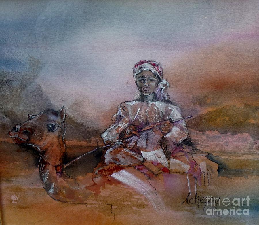 Camel and boy Painting by Donna Acheson-Juillet