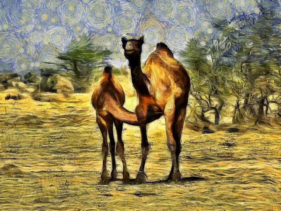 Camel Photograph - Camel Mom and Baby in Desert India Rajasthan by Sue Jacobi