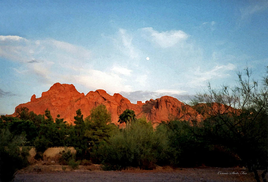 Prehistoric Photograph - Camelback Mountain and Moon by Connie Fox