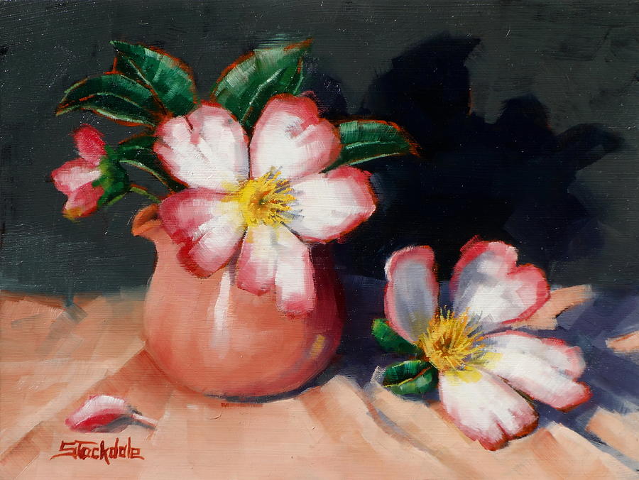Camellias And Chinese Tea Jug II Painting by Margaret Stockdale