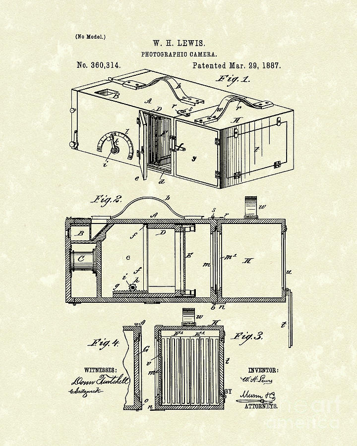 Camera 1887 Patent Art Drawing by Prior Art Design