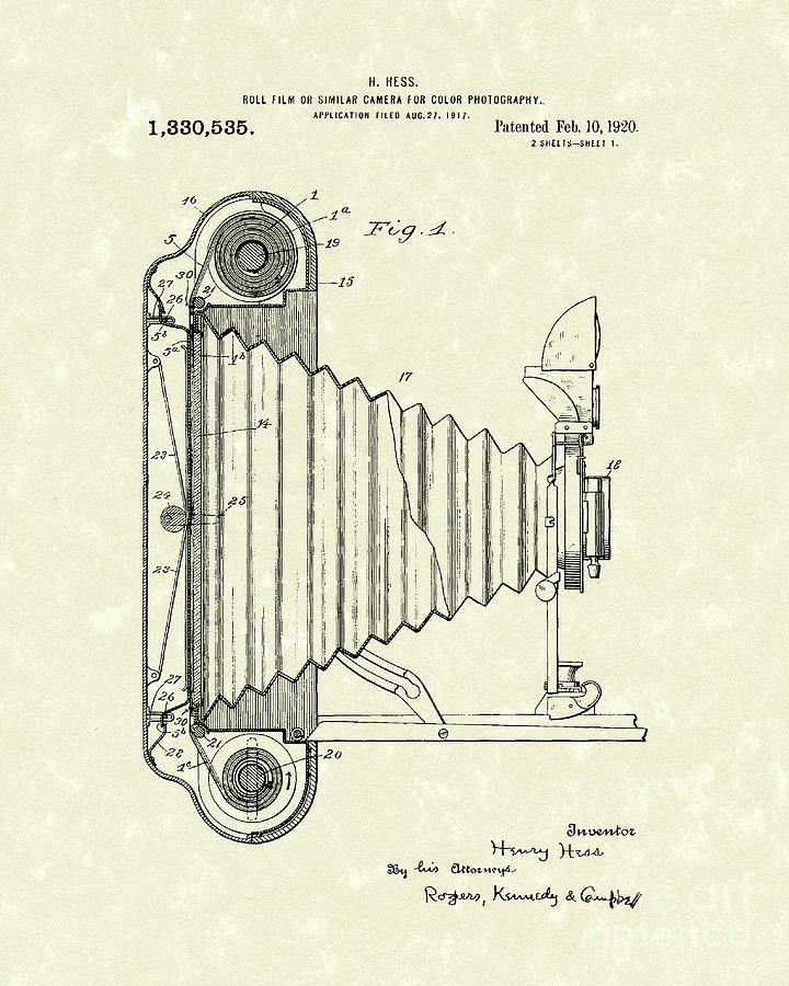 Camera 1920 Patent Art Drawing by Prior Art Design
